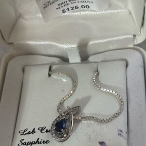 Kohl's Silver Necklace with Deep Blue Sapphire Gemstone on a Silver Chain